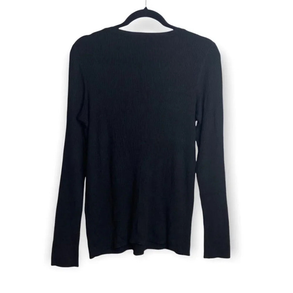 T Tahari Black  Ribbed Long Sleeve Top with Silver Beads - Picture 2 of 8